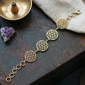 Bracelet symbole Fleur de vie en laiton doré