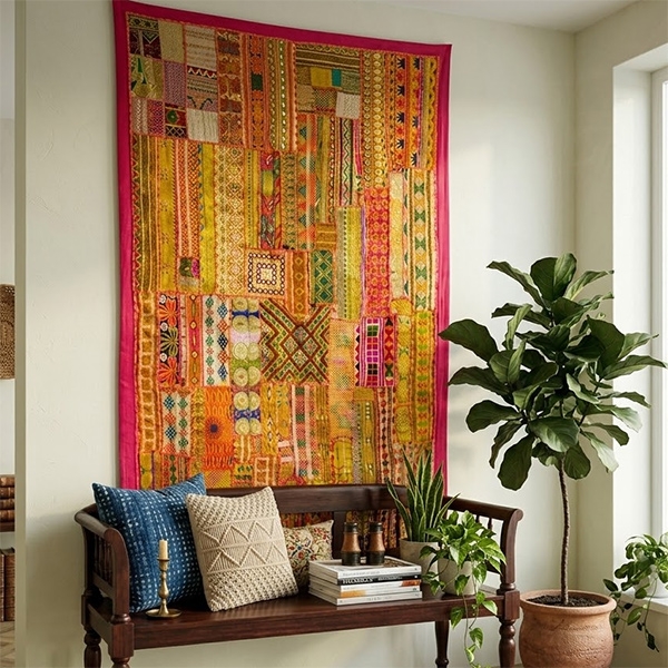 Tapis mural indien Patchwork artisanal