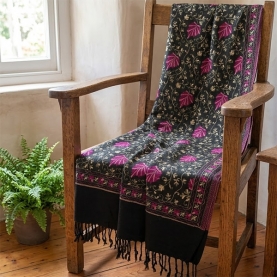 Châle indien en coton mélangé réversible noir et rose