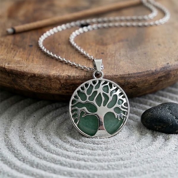 Tree of life pendant with aventurine and metal