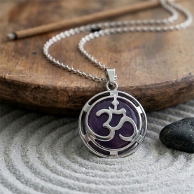 OM pendant with amethyst stone and metal
