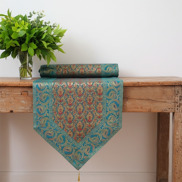 Indian handcrafted table runner Sandhya blue