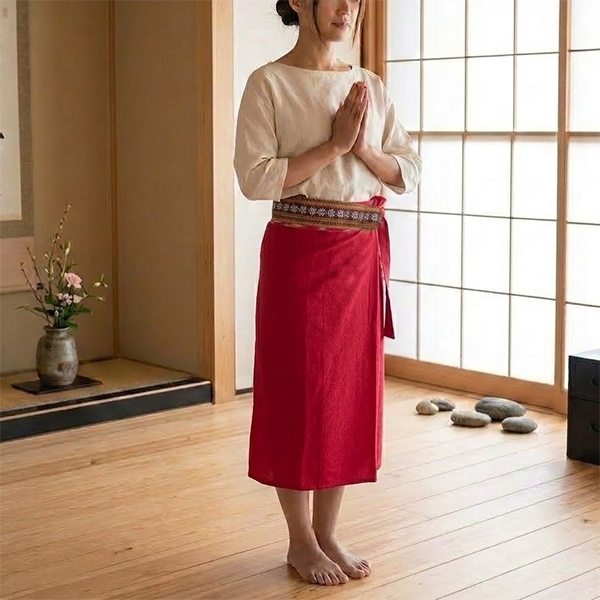 Thai cotton skirt Red color One-size