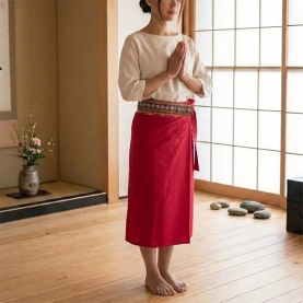 Thai cotton skirt Red color One-size
