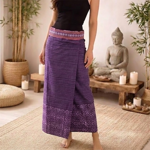 Jupe thaï longue en coton violette Taille unique