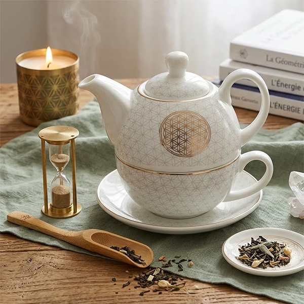 Théière en porcelaine blanche Fleur de vie 400ml