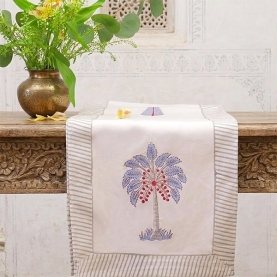 Indian handcrafted cotton table runner grey and blue