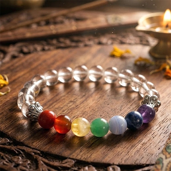 Bracelet indien perles Cristal & 7 chakras Ø8mm