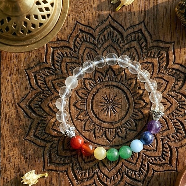 Indian Crystal and 7 chakras stones bracelet Ø8mm