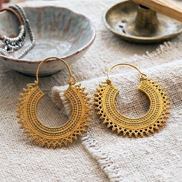 Indian ethnic earrings golden metal