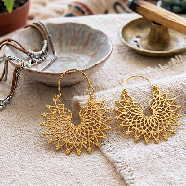 Indian ethnic earrings golden metal