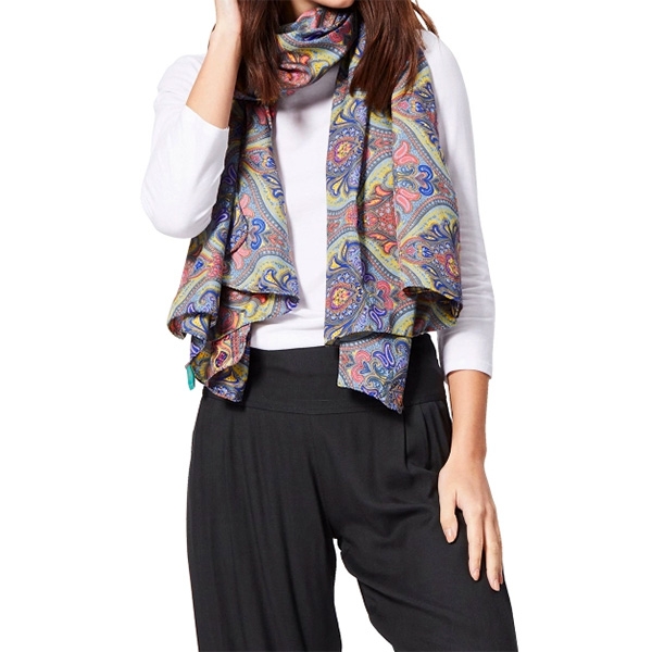 Indian printed stole Flowers blue and red