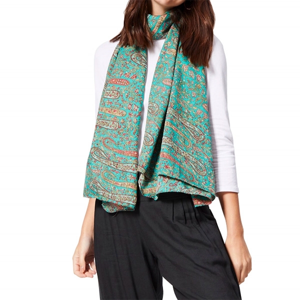 Indian printed stole Flowers green and red