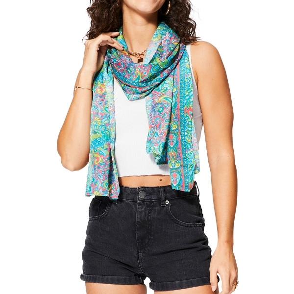 Indian printed stole Flowers blue and pink