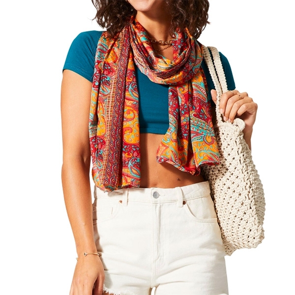 Indian printed stole Flowers orange and red