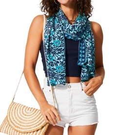 Indian printed stole Flowers blue and cyan