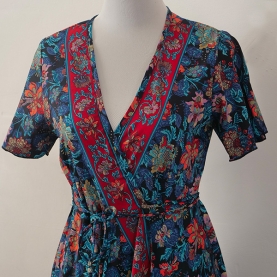 Robe indienne mi-longue imprimée à Fleurs