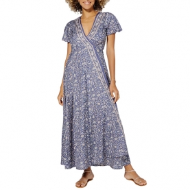 Indian printed long dress Flowers blue and grey