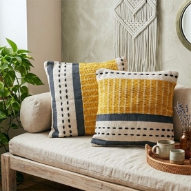 Housse de coussin indienne en coton L45 Jaune et noir