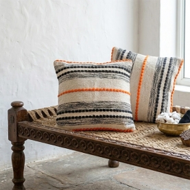 Housse de coussin indienne en coton L45 Orange et noir