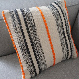Housse de coussin indienne en coton Orange et noir