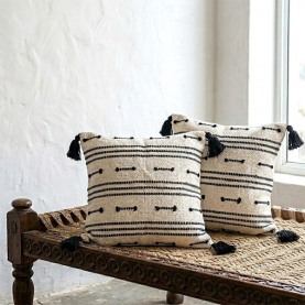 Indian cotton cushion cover L45 Offwhite and black