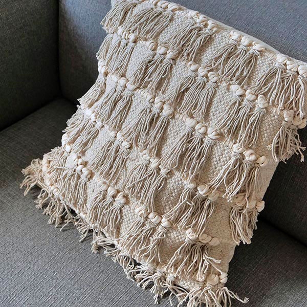 Housse de coussin indienne en coton L45 Ecru et beige