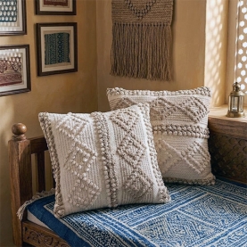 Housse de coussin indienne en coton L45 Ecru et marron