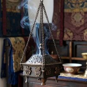 Traditional Tibetan brass incense burner Square