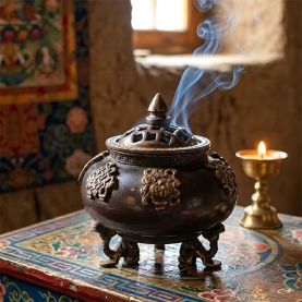 Brûle-encens tibétain en laiton pot sur pied