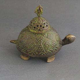 Tibetan brass verdigris incense burner Turtle