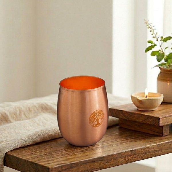 Verre indien traditionnel en cuivre Gravé Arbre de vie L9