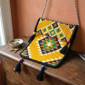 Sac en coton style bohémien Kilim jaune et noir