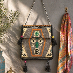 Bohemian style cotton bag Kilim grey and black