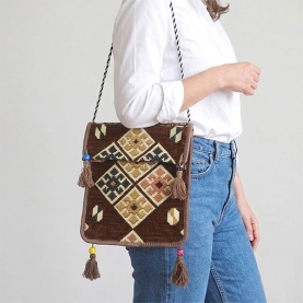 Sac en coton style bohémien Kilim marron et beige