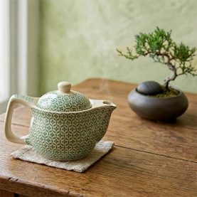 Théière en céramique avec filtre blanche et verte 300ml