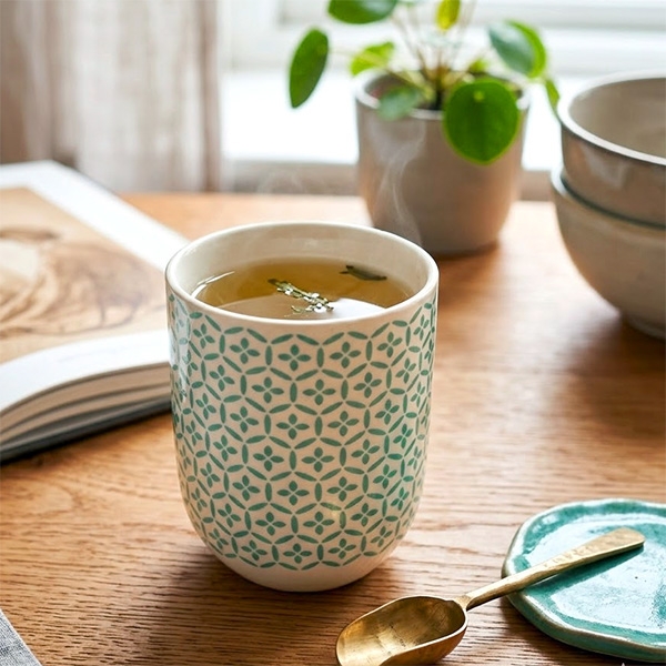 Tasse à thé en céramique blanche et verte 150ml