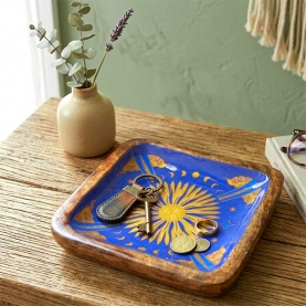 Indian handcrafted wood and enamel tray Square