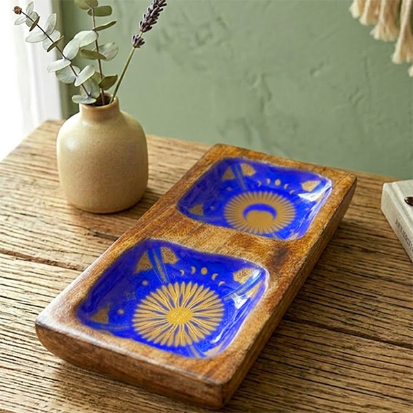 Indian handcrafted wooden and enamel tray Rectangle