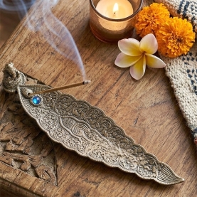 Porte-encens indien Ganesh en métal bleu
