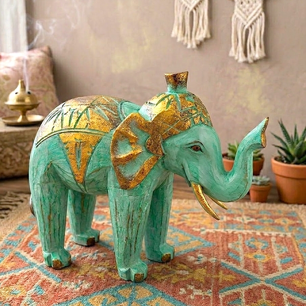 Statuette indonésienne en bois sculpté Elephant