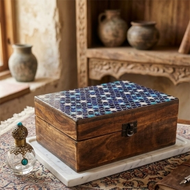 Coffret à bijoux indien en bois émaillé L20