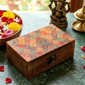 Coffret à bijoux indien en bois et style émail L15 orange