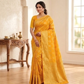 Saree indien complet coton jaune orangé