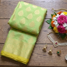 Indian saree cotton green and golden