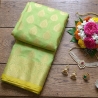 Saree indien complet coton vert et doré