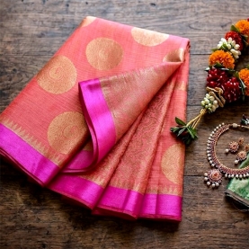 Saree indien complet coton rose et orange