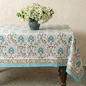 Nappe indienne en coton imprimée bleue et marron