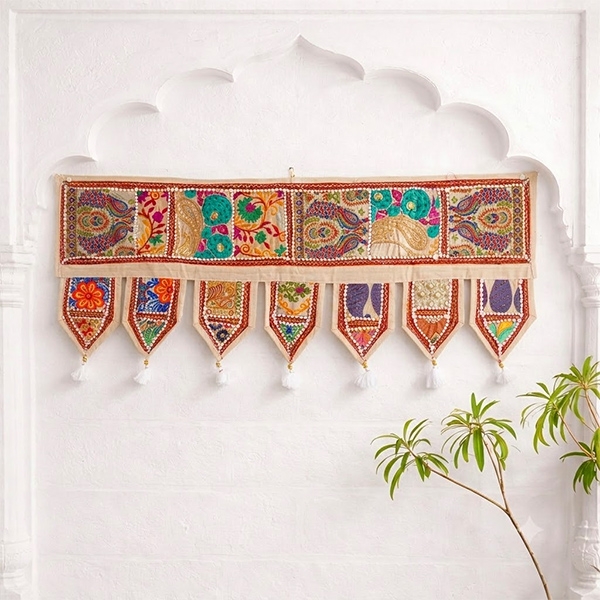 Toran décoration indienne pour porte Patchwork blanc