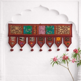 Toran décoration indienne pour porte Patchwork bordeaux